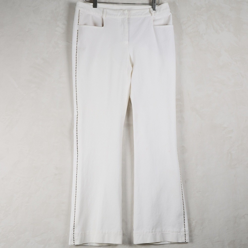St John Collection White Embellished‎ Flare Pants Size 6